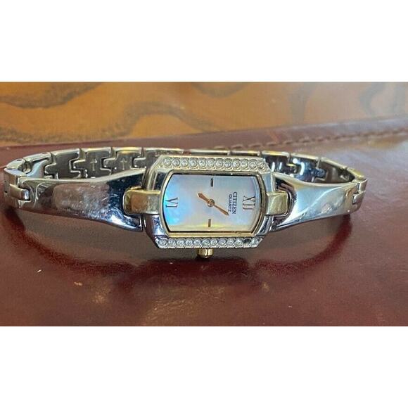 Women's Silver Tone Citizen Quartz Dress Watch, Crystal Accents, MOP Face - Picture 1 of 3
